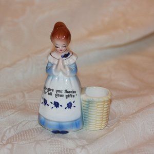 Vintage Enesco BLUE Prayer Lady Toothpick Holder